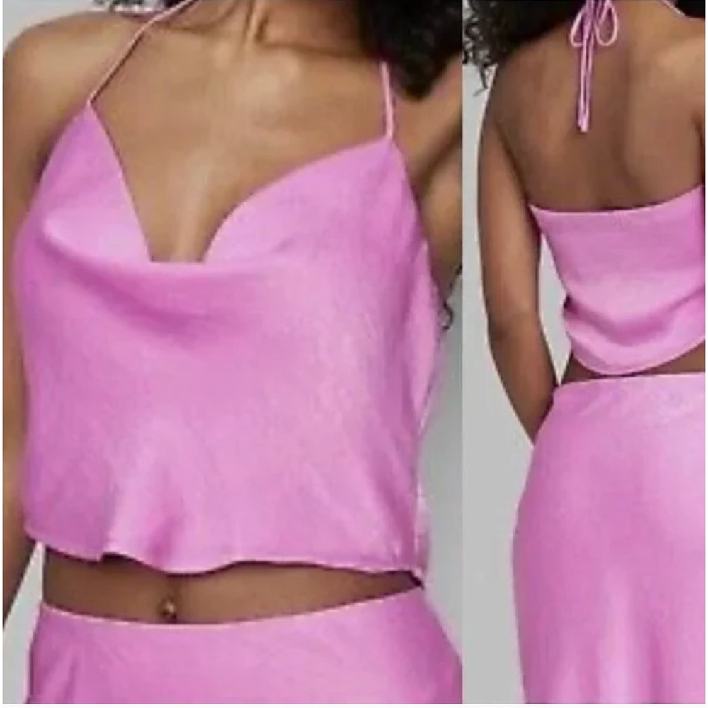 Pink‎ Satin Halter Top Cowl Neck Y2K 90s Festival